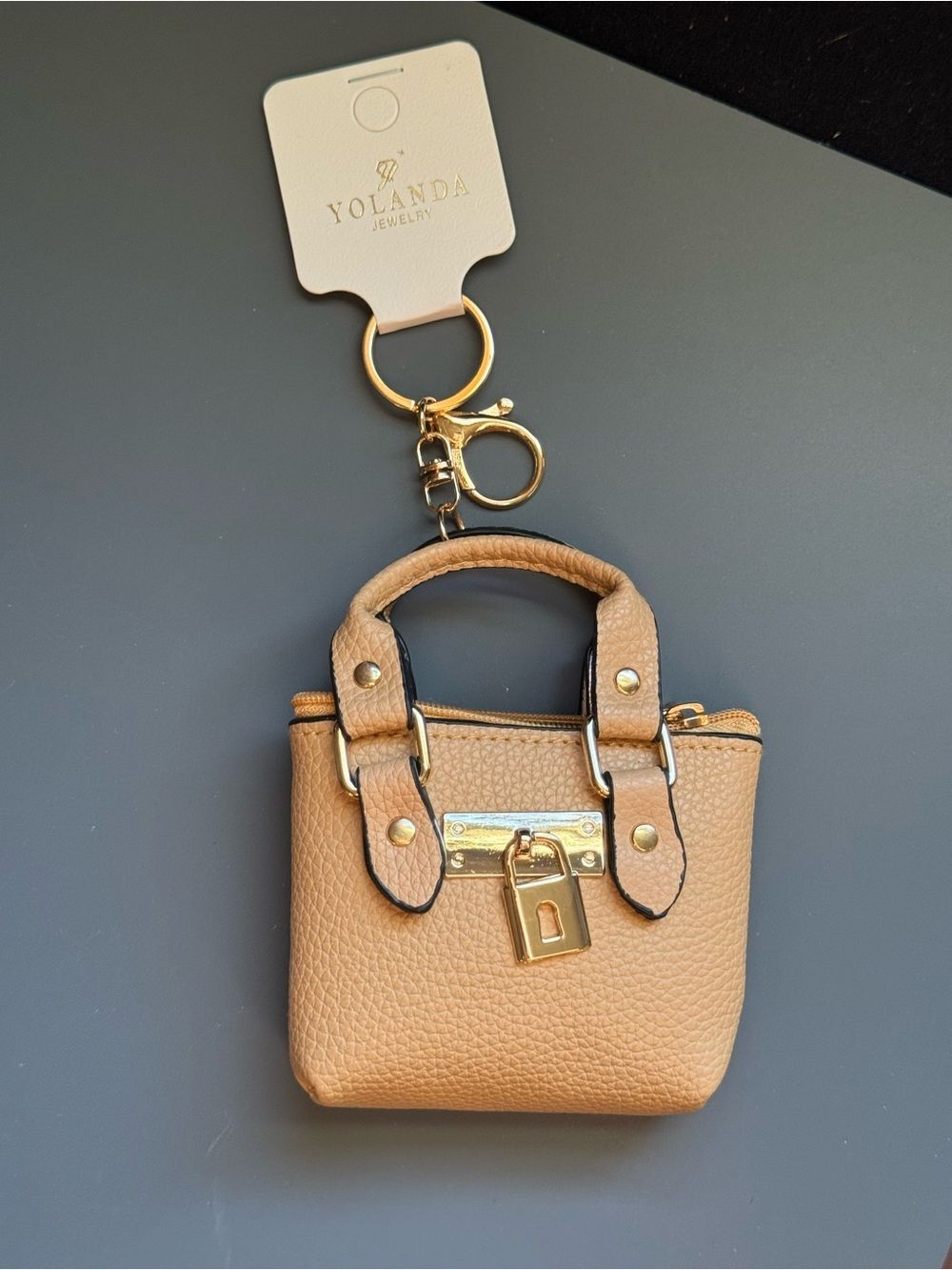 NWT Yolanda Mini Purse Keychain Coin Pouch Tan